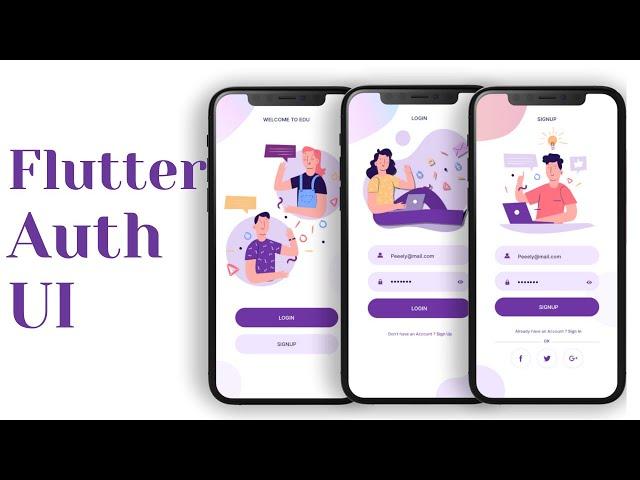 Welcome, Login, Signup Page - Flutter UI - Speed Code