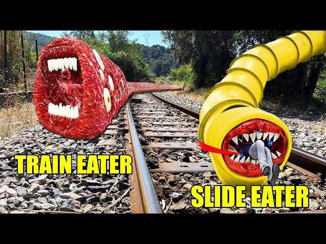 SCP SLIDE VS TRAIN EATER FILMÉ DANS LA VRAIE VIE ! TRAIN EATER Mange BLIPPI !!