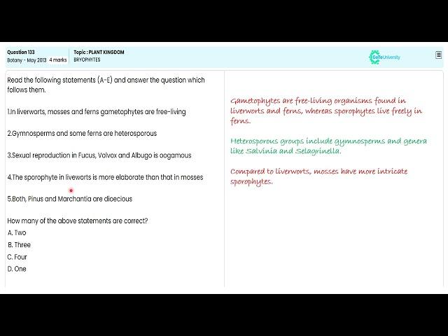 Q133 Bryophytes in the Plant Kingdom: NEET 2013 Botany Solutions and Insights