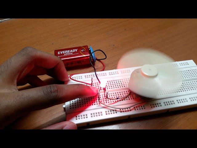 How to make a "Push-button Fan" using Micro-Switch & DC Motor on a Breadboard.