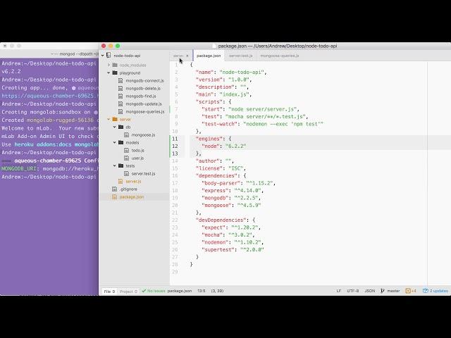 MongoDB Mongoose and REST APIs (Todo API): Deploy API to Heroku