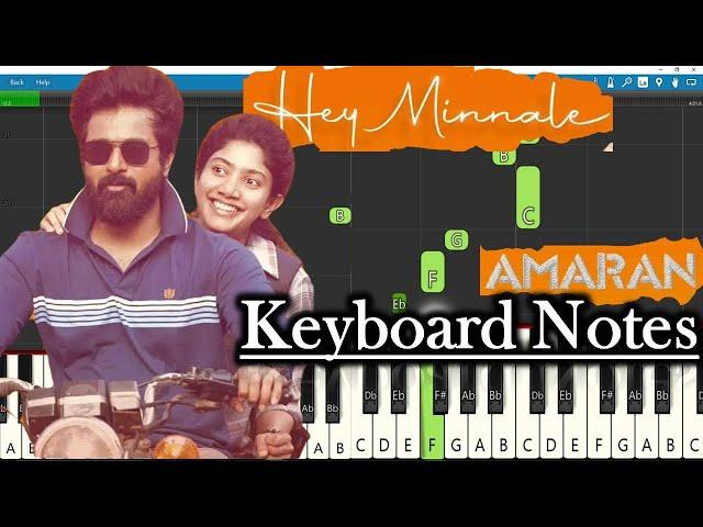 Hey Minnale Song Keyboard Notes | GV Prakash | Sivakarthikeyan | Sai Pallavi | Amaran