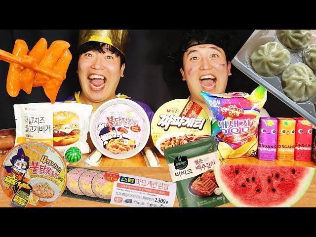 ASMR MUKBANG | 편의점 김치, 라면, 만두, 불닭볶음면,  김밥, 수박 디저트 먹방 & FRIED CHICKEN KIMCHI EATING HUBA 후바