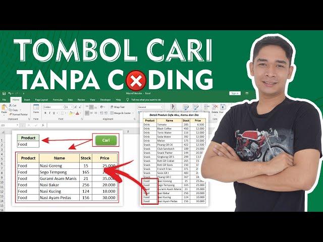 cara membuat tombol cari tanpa CODING atau VBA Macro di excel