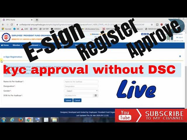 E-sign registration and pending kyc approval in EPF without DSC | Hindi | Live