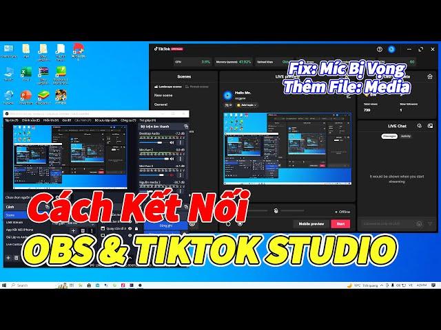 Cách Kết Nối OBS & Tiktok Studio | Cách Thêm File Âm Thanh Và Fix Lối Míc Bị Vọng Tiktok Studio.