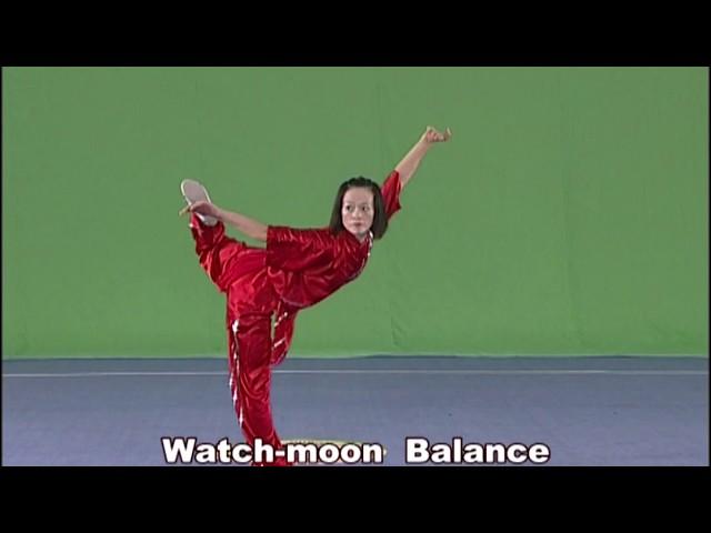 Wushu balance techniques - knee raised balance and watch moon Pingheng