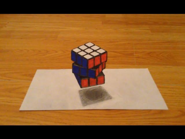 3D Hovering Rubik's Cube,Amazing anamorphic illusion.