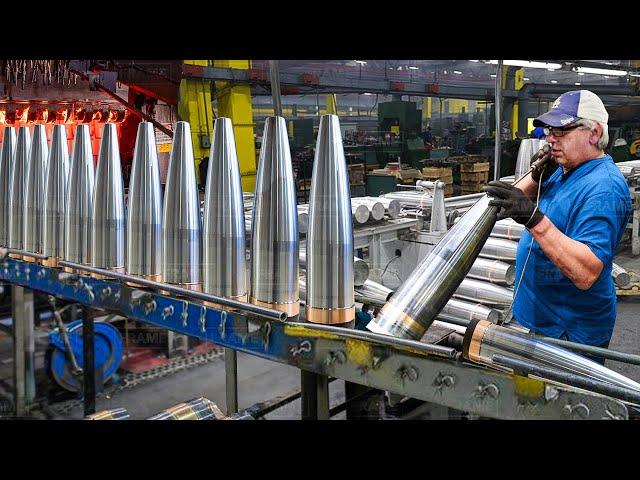 Inside Factory Building Large Number of US Army Ammo - Production Line