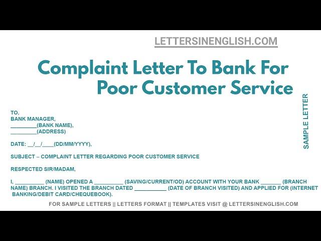 Complaint Letter To Bank For Poor Customer Service