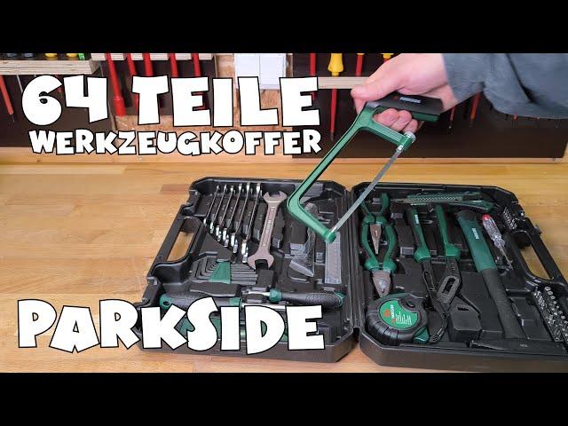 PARKSIDE® Werkzeugkoffer, 64-teilig, mit Wasserwaage, Handsäge, Zangen, Hammer