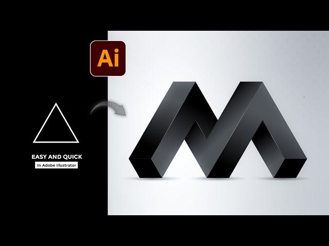 How to create 3d letter M in Adobe Illustrator | 3D letter Design | 2024