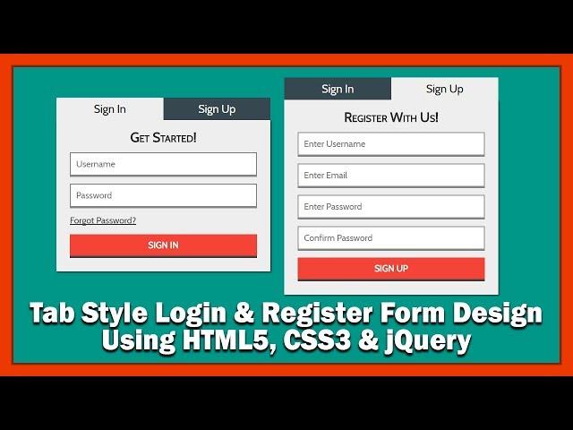 Tab Style Login And Register Form Design Using HTML5, CSS3 And jQuery