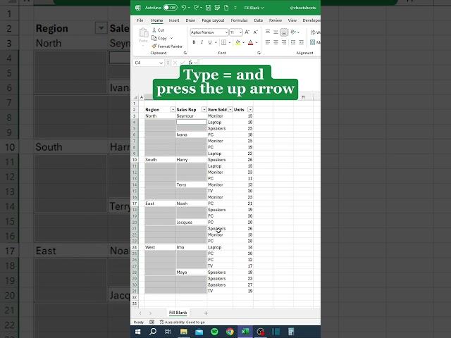 How to Fill Blanks in 30 seconds‼️ #cheatsheets #excel #exceltips #spreadsheets #tutorial