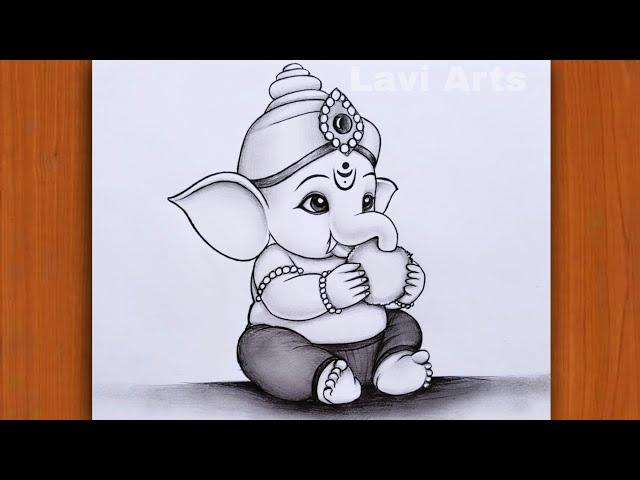 How to Draw Ganapti Ganesh With Modak- Pencil Chitra| Ganesh Chaturthi drawing | Easy Pencil Drawing