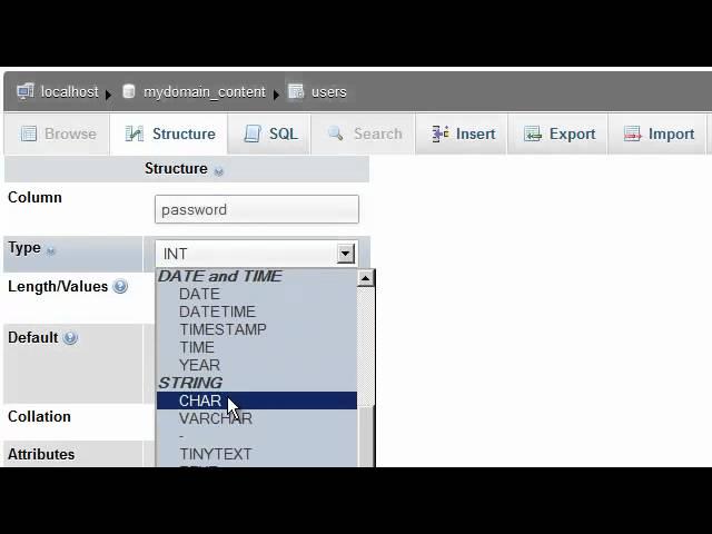 Adding a column to a database table in phpMyAdmin