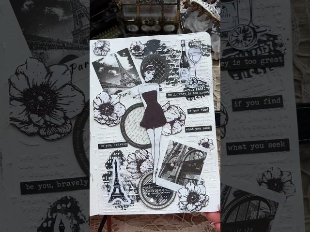 ASMR journal black and white Paris|#asmr #journaling #journalwithme #scrapbooking #fyp #diy