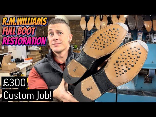 Charity Shop R.M.WILLIAMS BOOTS get an INCREDIBLE RESTORATION! How We Repair a "Half" Leather Sole!