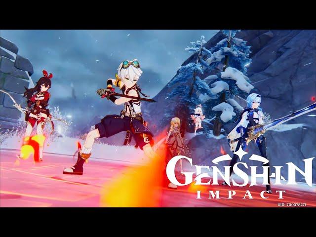 4K 60fps | Albedo Fight VS Eula Amber Bennet & Traveler Cutscene - English Dub | Genshin Impact 2.3