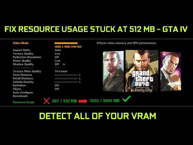 GTA IV - How to fix Resource Usage (VRAM) stuck on 512 MB | Rockstar Launcher Complete Edition