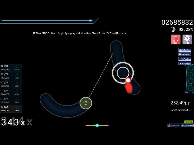 [Osu!] Vickeblanka - Black Rover (TV Size) [Extreme] HDHR 448x 2m (kolgar)