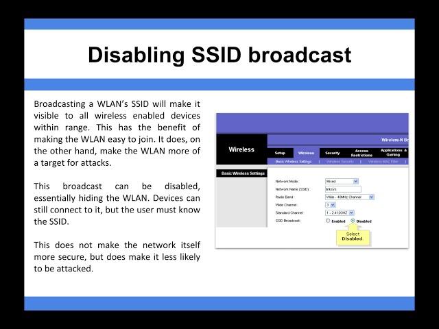 Networking - Disabling SSID broadcast