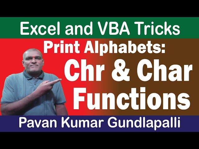 Excel VBA Macros: Char and Chr Functions ||  Print Alphabets || LIKE Operator Excel Functions