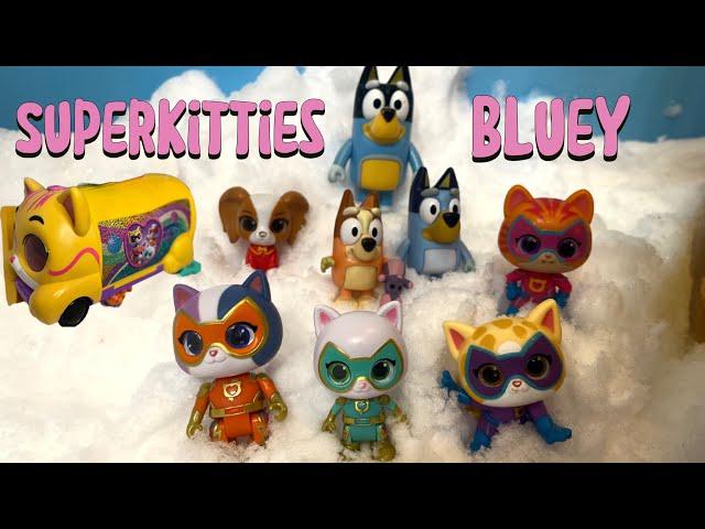 Superkitties Toys and Bluey Toys play in The Snow!!!