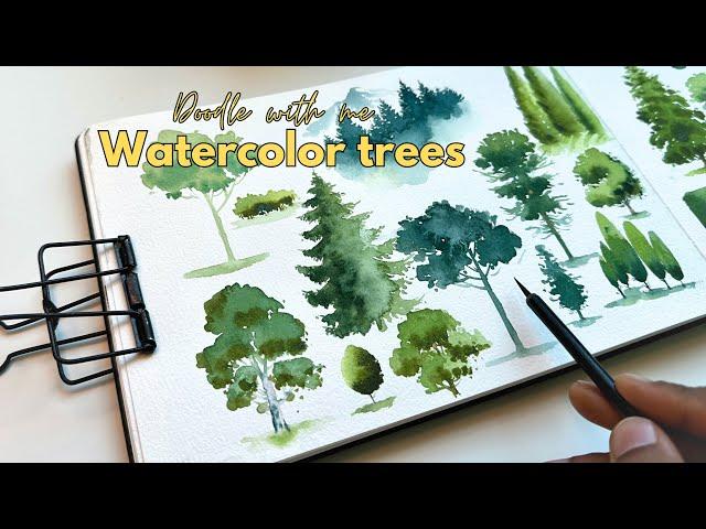 Bored? Doodle with me watercolor trees | Easy watercolor for beginners