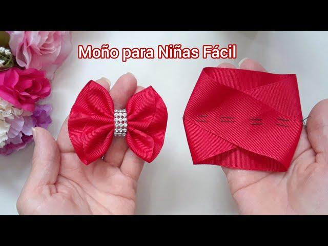 Moño de Listón Gros para Niñas, fácil y rápido de hacer | DIY Grosgrain Ribbon Bow