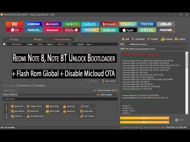 Redmi Note 8, Note 8T Unlock Bootloader + Flash Rom Global + Disable Micloud OTA BY UnlockTool 2022