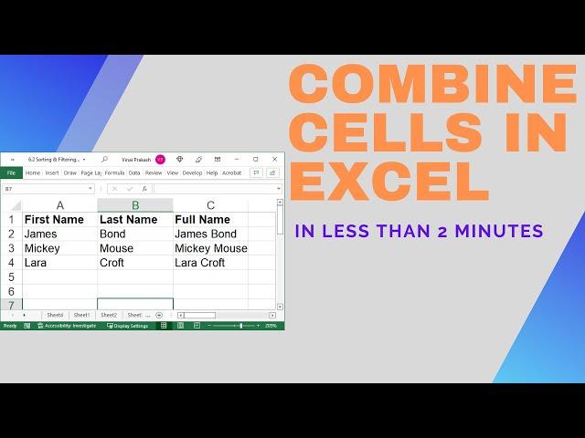 Simple Text Functions: Combine Text in Excel 365, Excel 2019, 2016, 2013, 2010, 2007, Excel for Mac