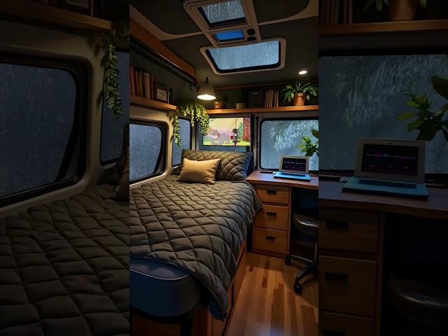 Cozy Van Life Setup Rainy Day Workspace in Nature #VanLife #TinyHome #WorkspaceGoals