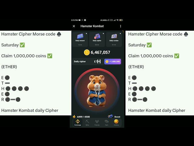 Hamster Kombat Daily Cipher & Daily Combo Today 6M Coins Free Earn 29 June 2024