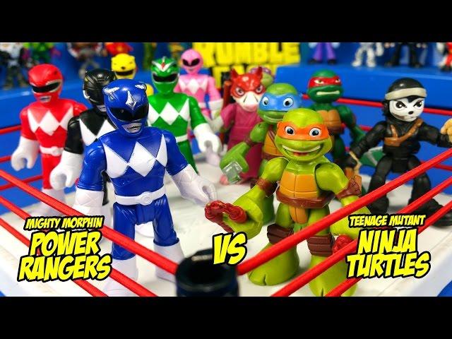 Ninja Turtles vs Power Rangers Toys Shake Rumble Wrestling Match // RUMBLE LEAGUE by KIDCITY