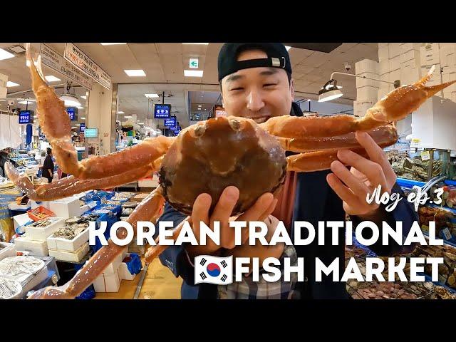 KOREA VLOG Ep. 3: Korean Fish Market in Seoul! Fresh Sashimi, Crab, Abalone, and more~