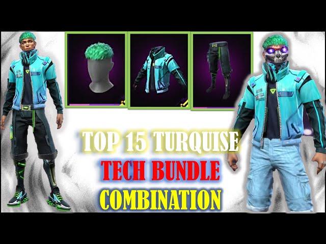 TURQUOISE TECH BUNDLE DRESS COMBINATION IN HINDI || LUCKY WHEEL EVENT NEW BUNDLE TOP 15 DRESS UP FF.