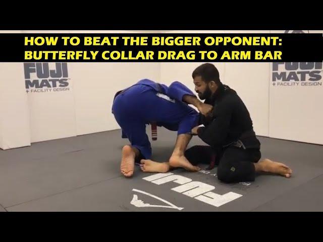 How To Beat The Bigger Opponent: Butterfly Collar Drag To Arm Bar by Bruno Malfacine