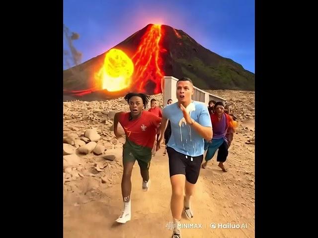 speed and ronaldo escape from a volcano#ishowspeed  #ai  #ronaldo  #volcano