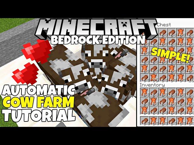 Minecraft Bedrock: AUTOMATIC COW FARM! Cheap & Easy Tutorial! MCPE Xbox PC Ps4