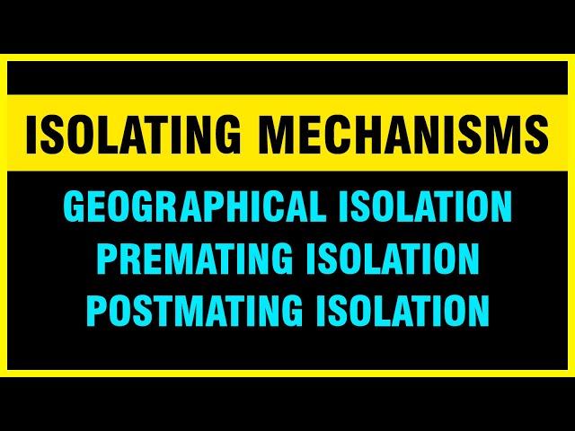 Isolating mechanisms | Geographical, Premating and Postmating or postzygotic Isolations