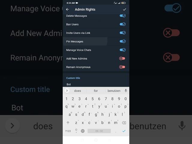 How to add a bot as admin on Telegram