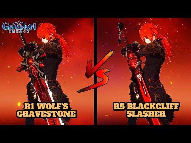 DILUC: R1 WOLF'S GRAVESTONE VS R5 BLACKCLIFF SLASHER! (COMPARISON) | Genshin Impact