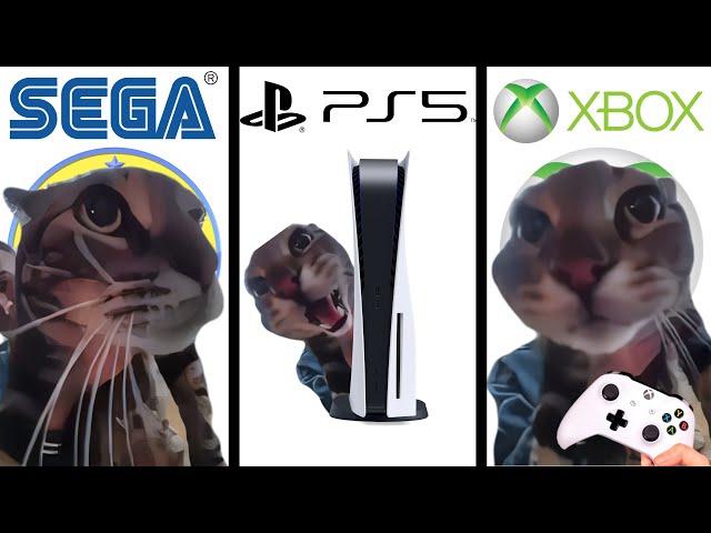 Cat Meows into door camera meme but game console startups