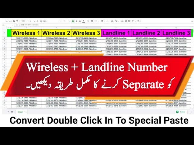 How to Separate Wireless and Landline Number If It Is Mix || How To Double Click into Special Paste