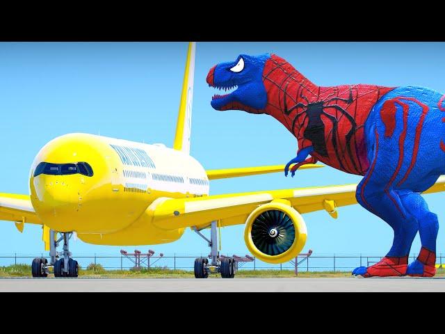 Airplane Crashes Into Spider-Man Dinosaur And Makes Emergency Landing In GTA 5