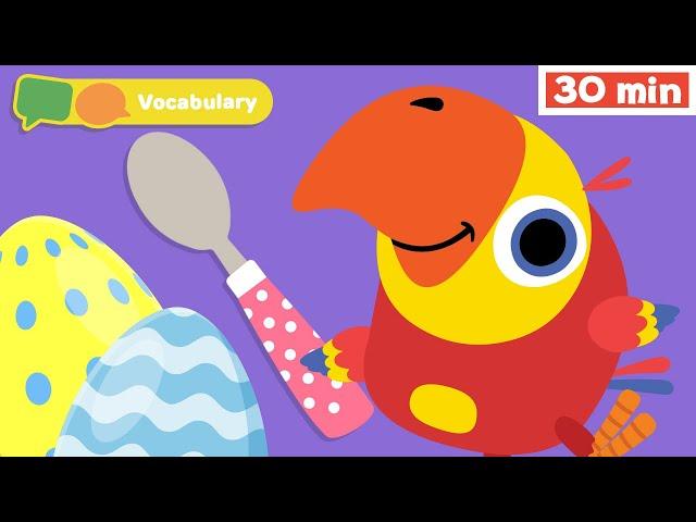 Learning First Words w Larry | Sensory Stimulation for Babies | Vocabulary for Kids | Vocabularry