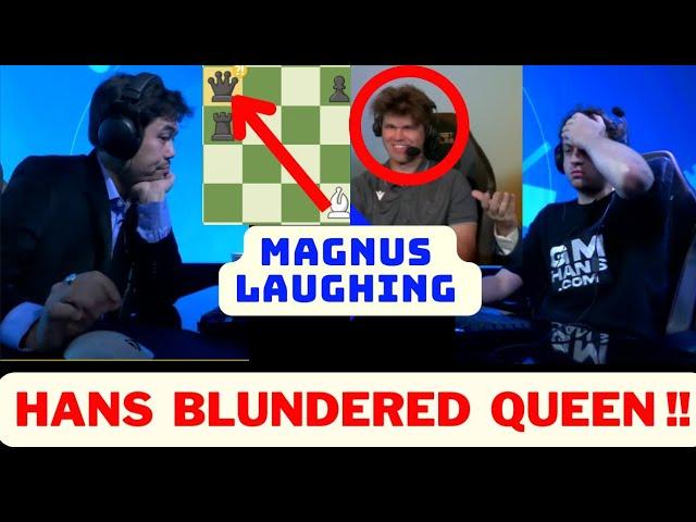 Hans Niemann blundered the QUEEN against Hikaru while Magnus Carlsen commentating!! | #chess #hikaru