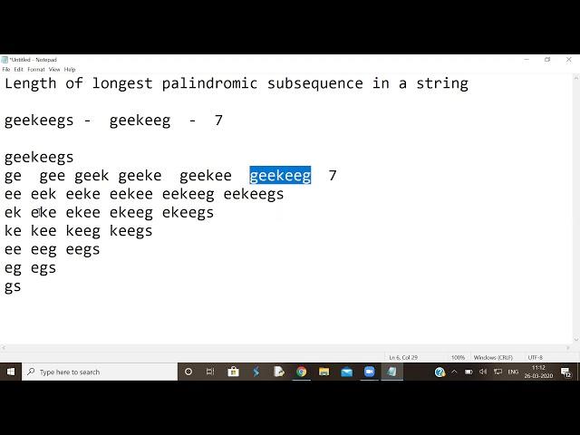 length of longest palindromic subsequence