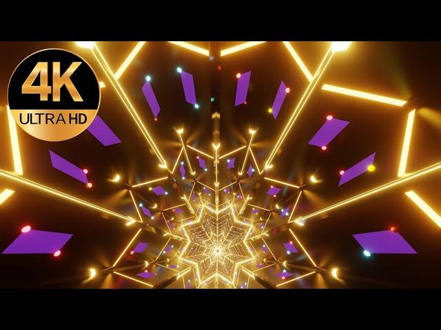 10 hour 4k TV VJ loop Metallic Gold color Relaxing background Video neon Deep tunnel,  screensaver